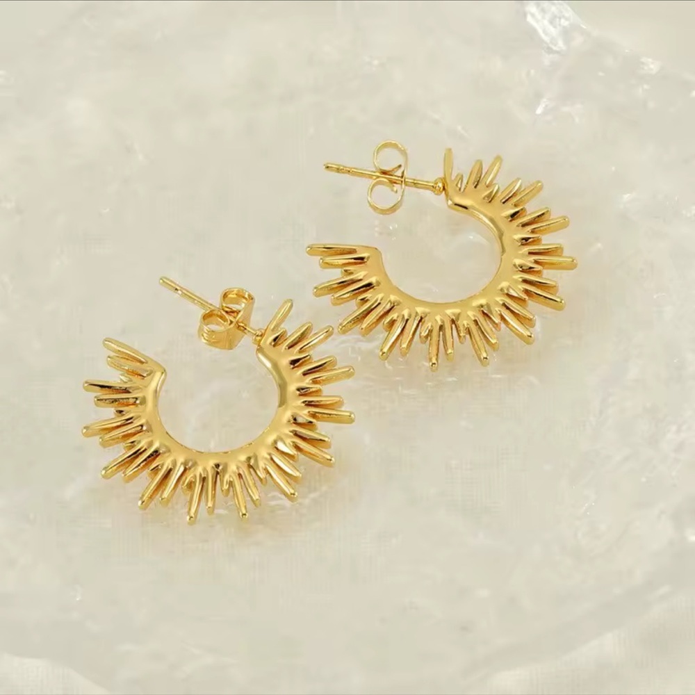 Sunburst 18K Gold Plated Stainless Steel Earrings